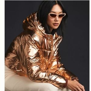 Avec Les Filles Metallic Puffer Jacket in Coral
